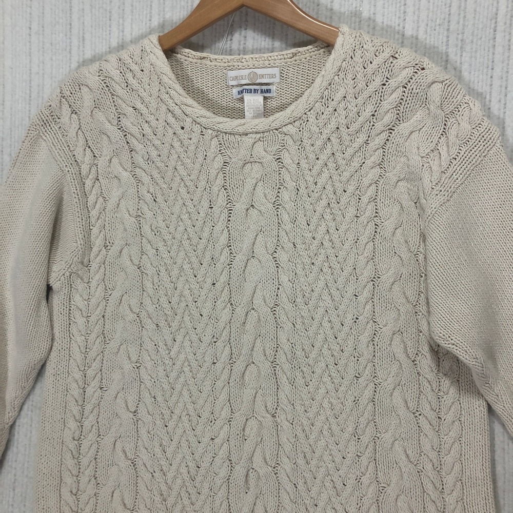 Cape Isle Knitters Knitted By Hand Cream Cable Knit Sweater Long Sleeve‎
